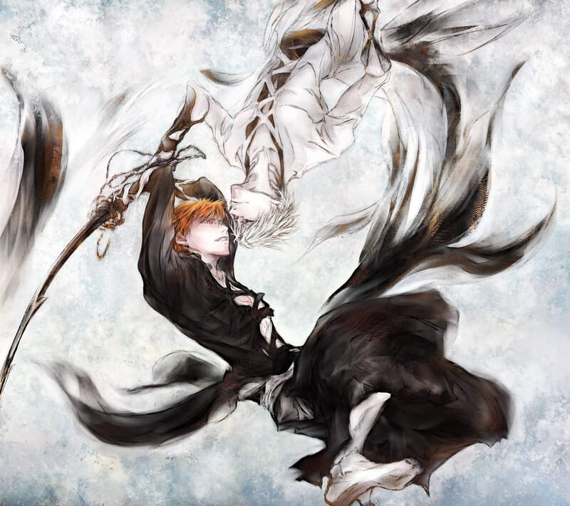 Two Characters Fighting — Black, Dramatic, Manga, Sword, White Hair