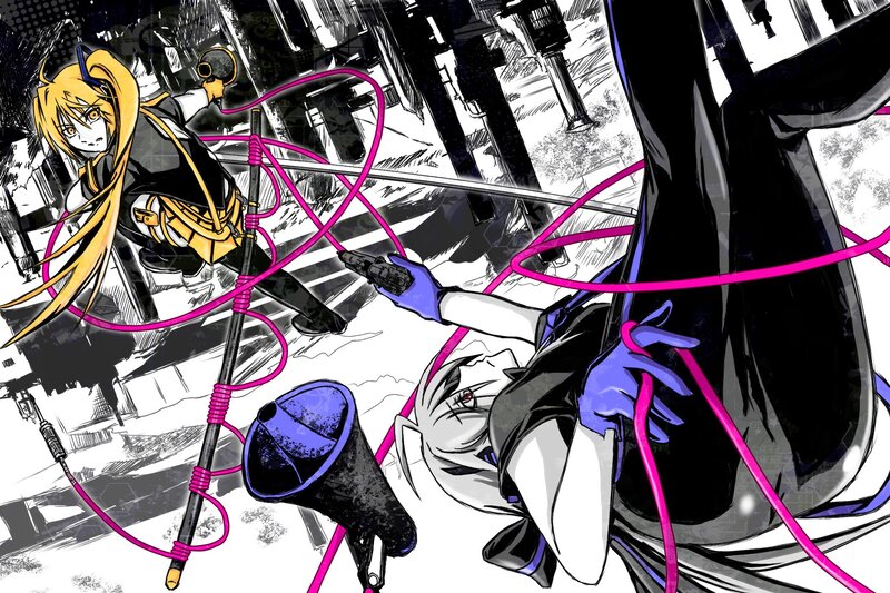 Two Characters Fighting — Black, Dramatic, Manga, Swords, Megaphone