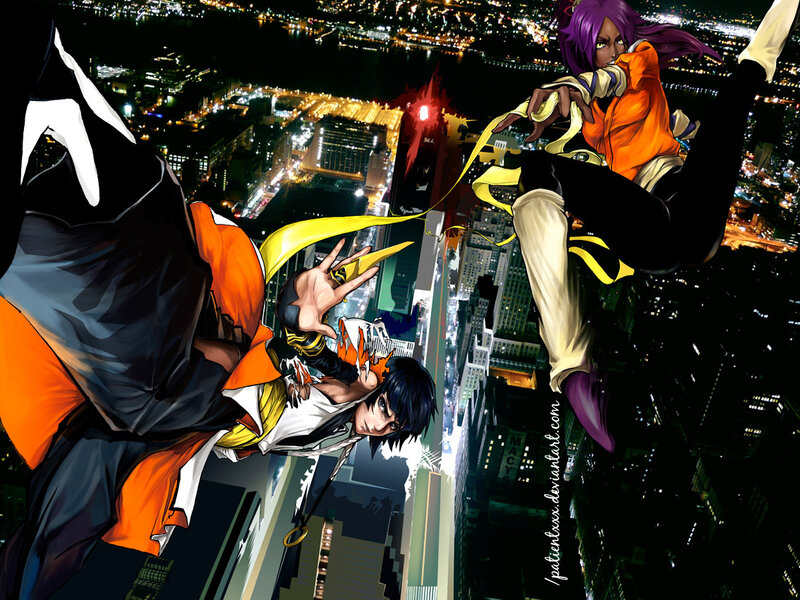 Two Characters Fighting — Black, Dramatic, Night, Manga