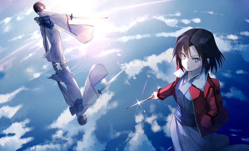 Two Characters Fighting — Blue, Dramatic, Afternoon, Anime, Swords