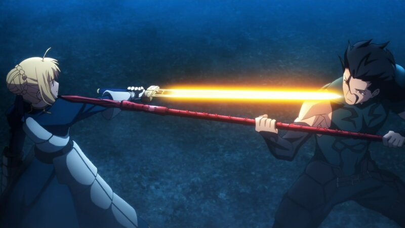 Two Characters Fighting — Blue, Dramatic, Anime, Sword, Light Beam