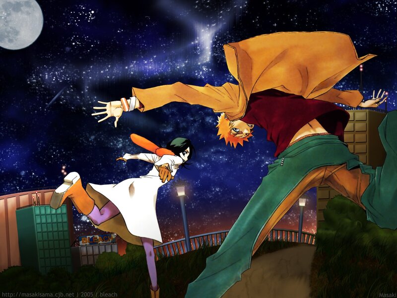 Two Characters Fighting — Blue, Dramatic, Night, Anime, Moon, Stars
