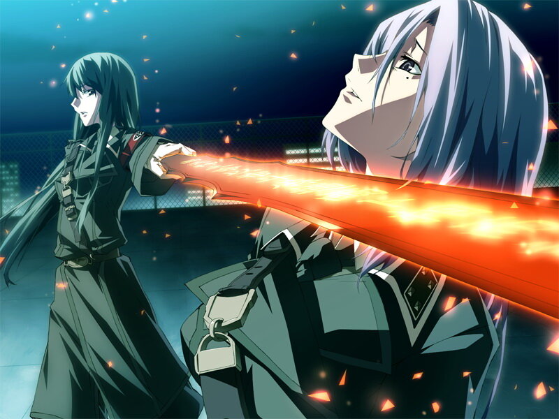 Two Characters Fighting — Blue, Dramatic, Night, Anime, Sword, Fire