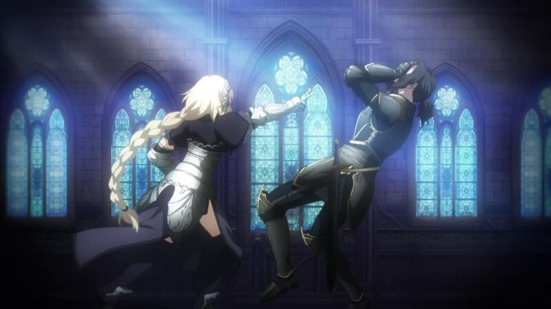 Two Characters Fighting — Blue, Dramatic, Night, Anime, Swords, Stained Glass