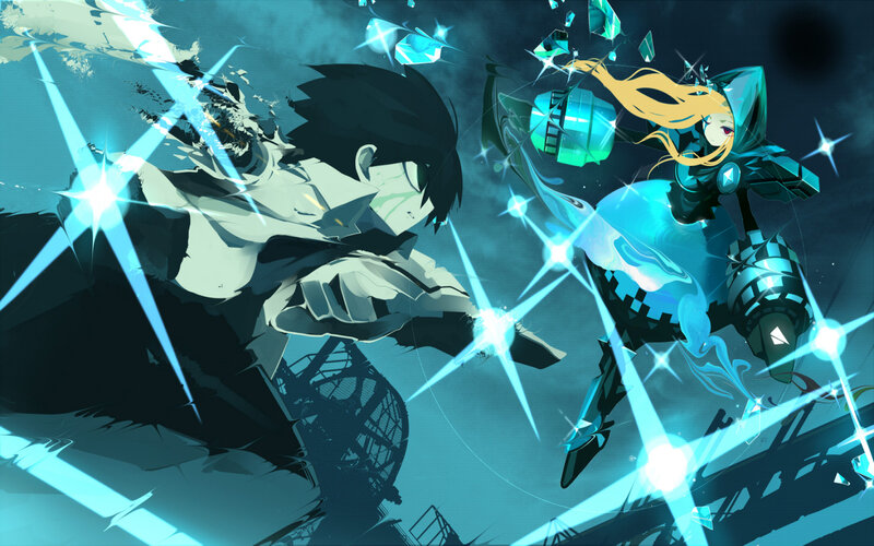 Two Characters Fighting — Blue, Dramatic, Night, Digital Art, Anime Art