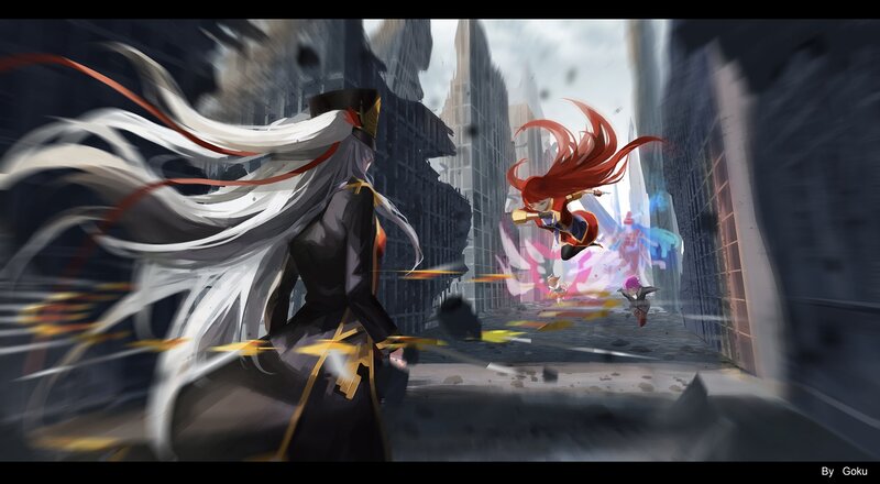 Two Characters Fighting — Gray, Dramatic, Digital Art
