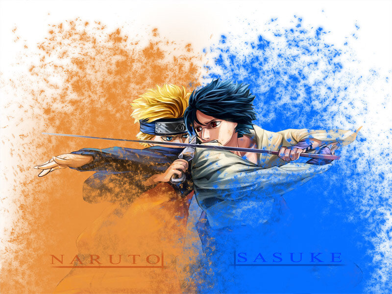 Two Characters Fighting — Orange, Dramatic, Anime, Swords, Headbands