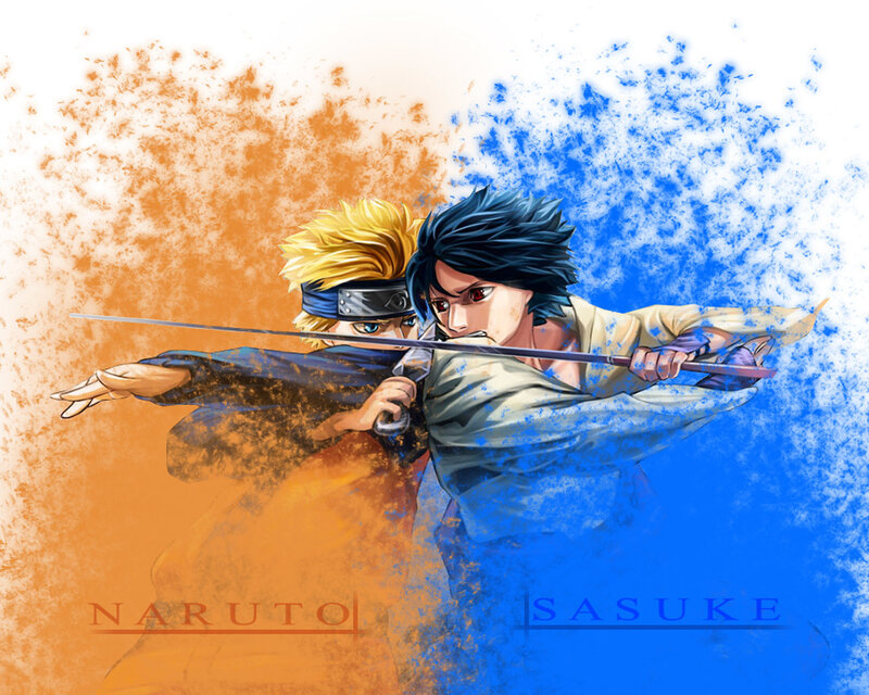 Two Characters Fighting — Orange, Dramatic, Anime, Swords, Splashes