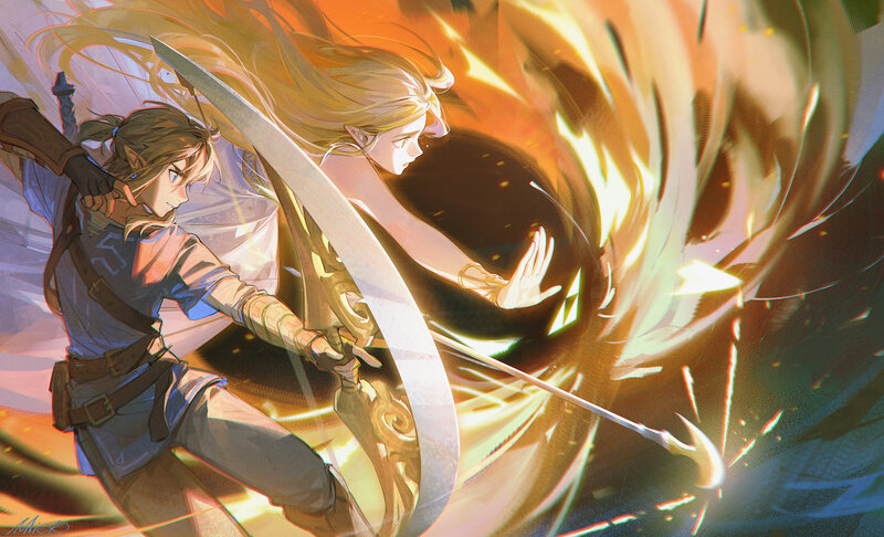 Two Characters Fighting — Orange, Dramatic, Digital Art
