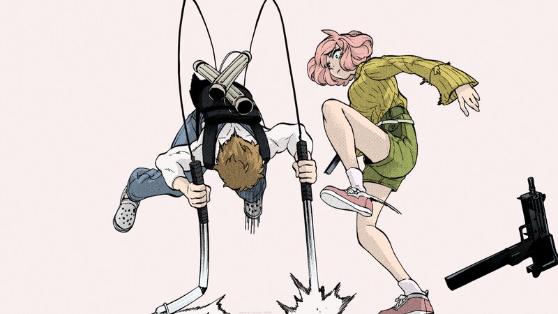 Two Characters Fighting — Pink, Action-packed