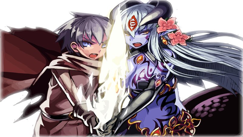 Two Characters Fighting — Purple, Dramatic, Anime, Sword, Magic