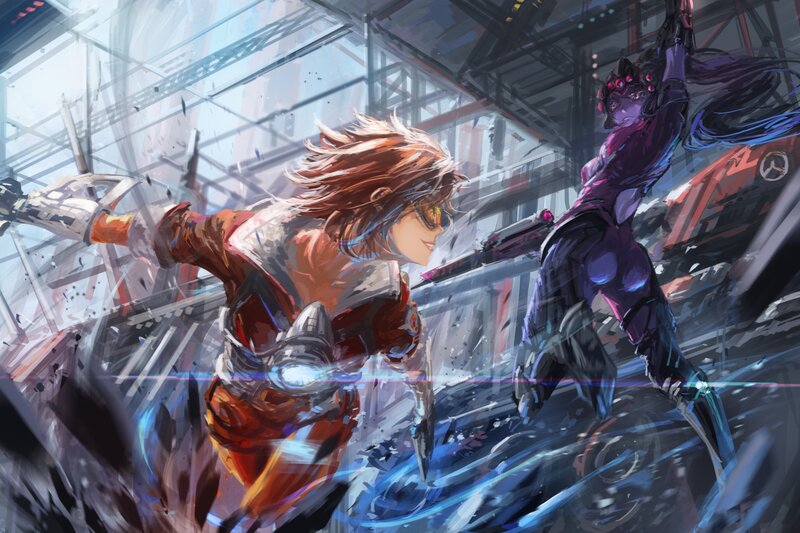 Two Characters Fighting — Purple, Dramatic, Digital Art, Sunglasses