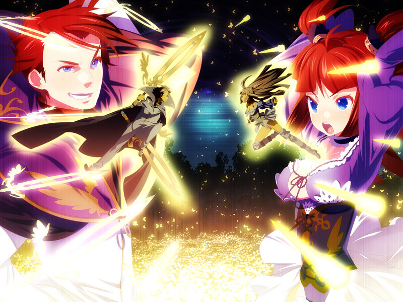 Two Characters Fighting — Purple, Dramatic, Night, Anime, Swords