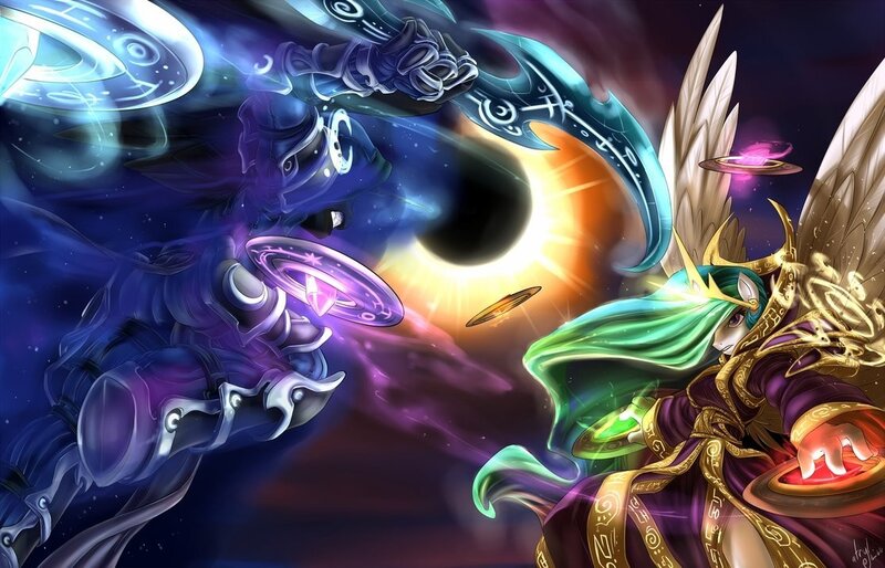 Two Characters Fighting — Purple, Dramatic, Night, Digital Art, Wings