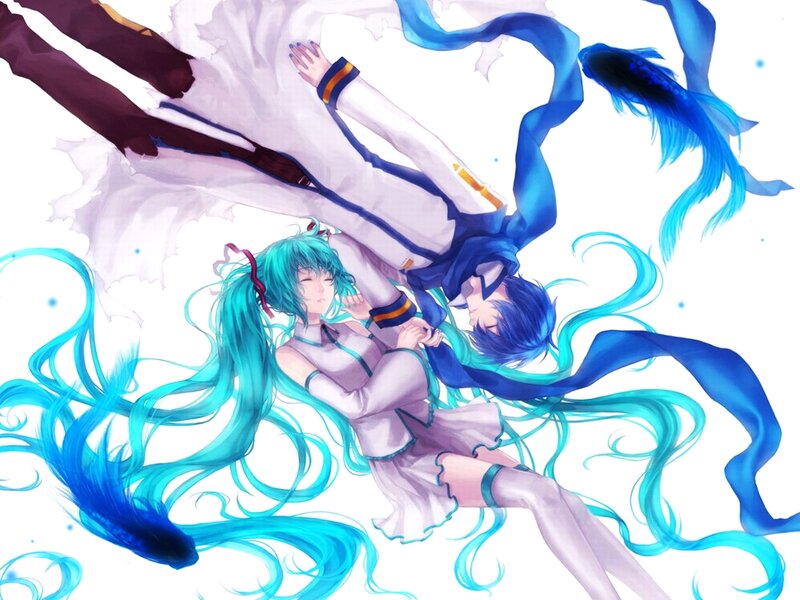 Two Characters Floating — Blue