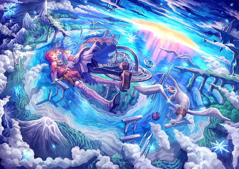 Two Characters Floating in Sky