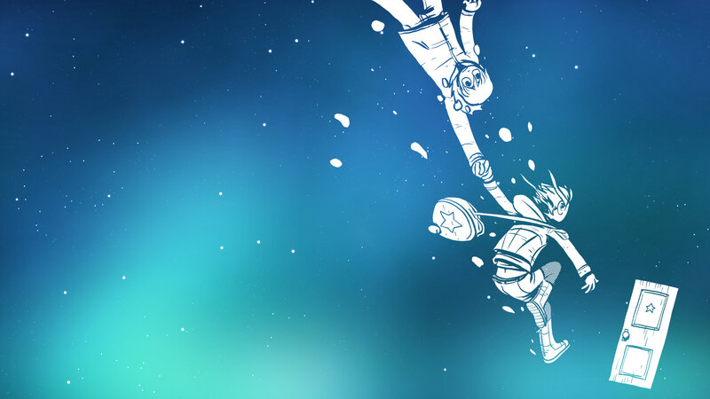 Two Characters Floating in Space — Blue