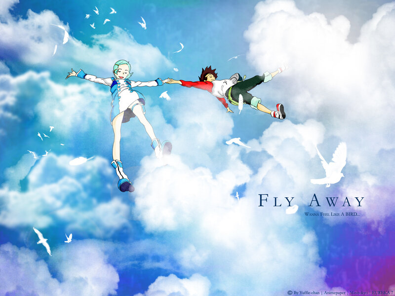 Two characters flying in the sky