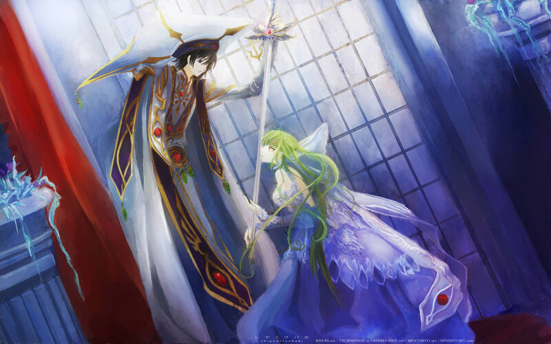 Two Characters Holding a Staff