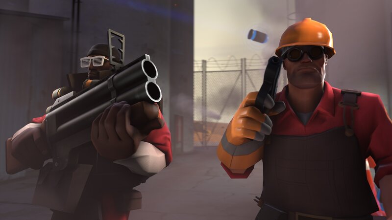 Two Characters Holding Guns — Red, Tense
