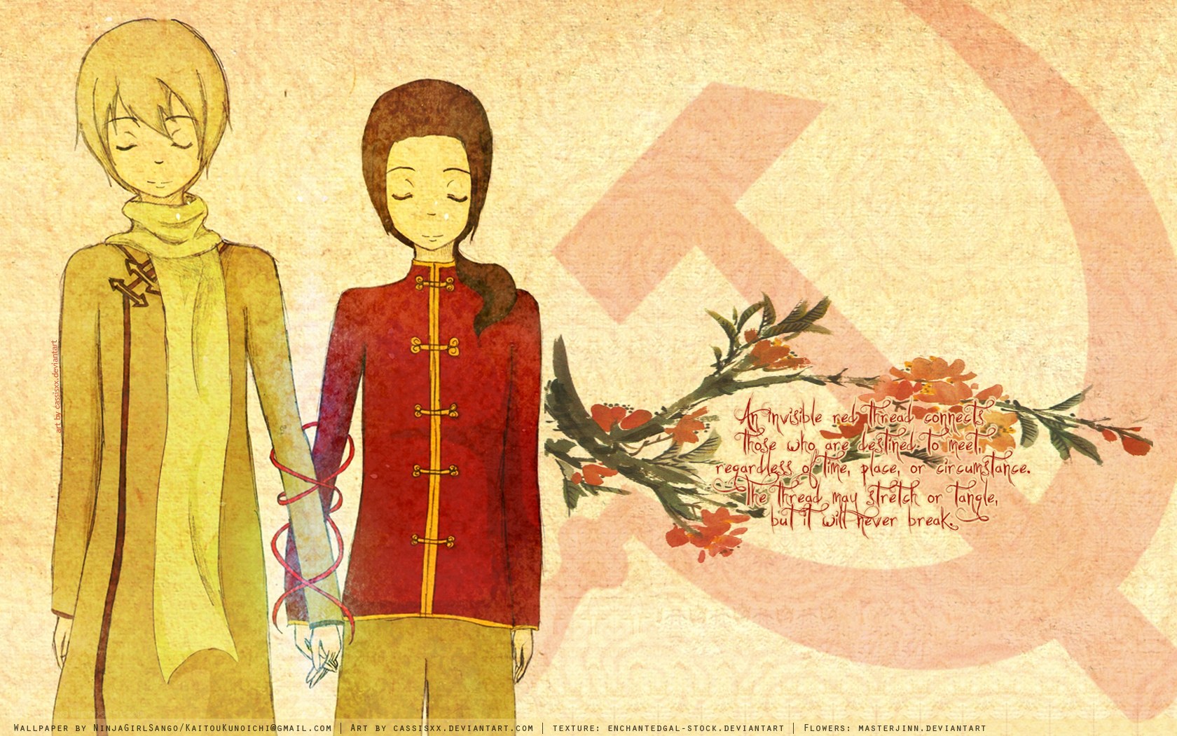 Two characters holding hands