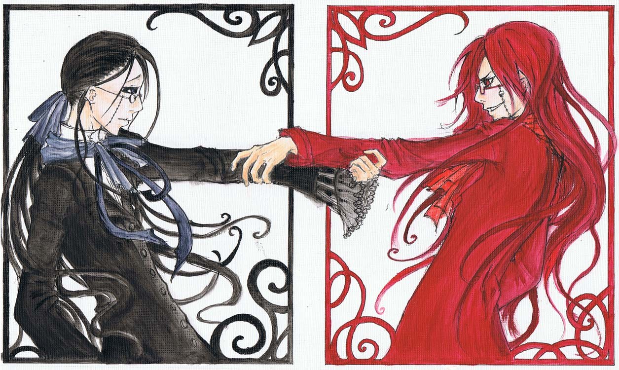 Two characters holding hands