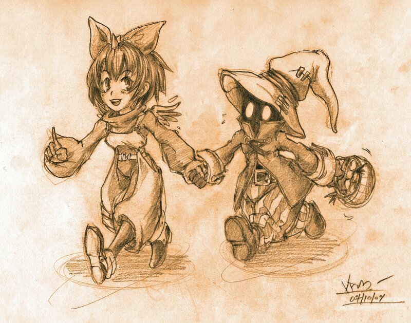 two characters holding hands