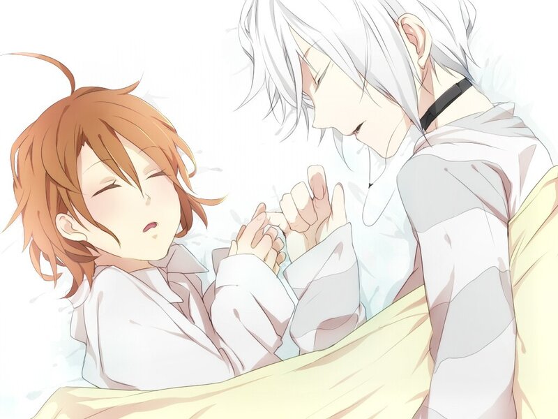 Two characters holding hands