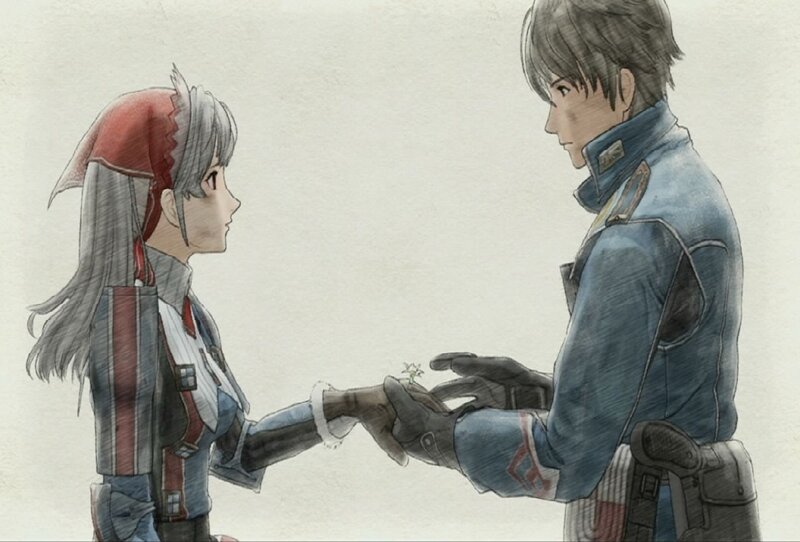 two characters holding hands