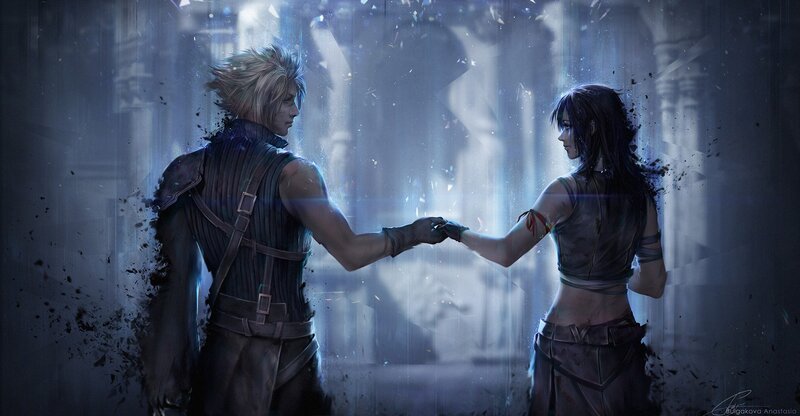 Two Characters Holding Hands — Blue, Dramatic