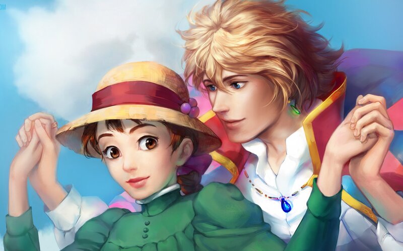 Two Characters Holding Hands — Blue, Serene, Afternoon