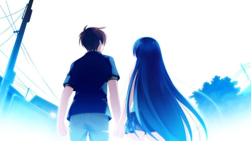 Two Characters Holding Hands — Blue