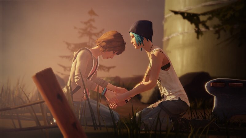 Two Characters Holding Hands — Brown, Calm, Sunset