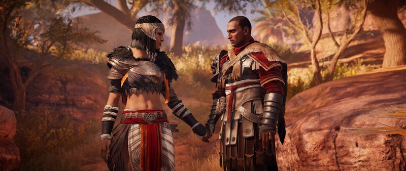 Two Characters Holding Hands — Brown, Serene
