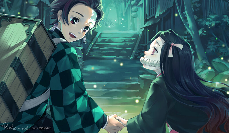 Two Characters Holding Hands — Green, Serene