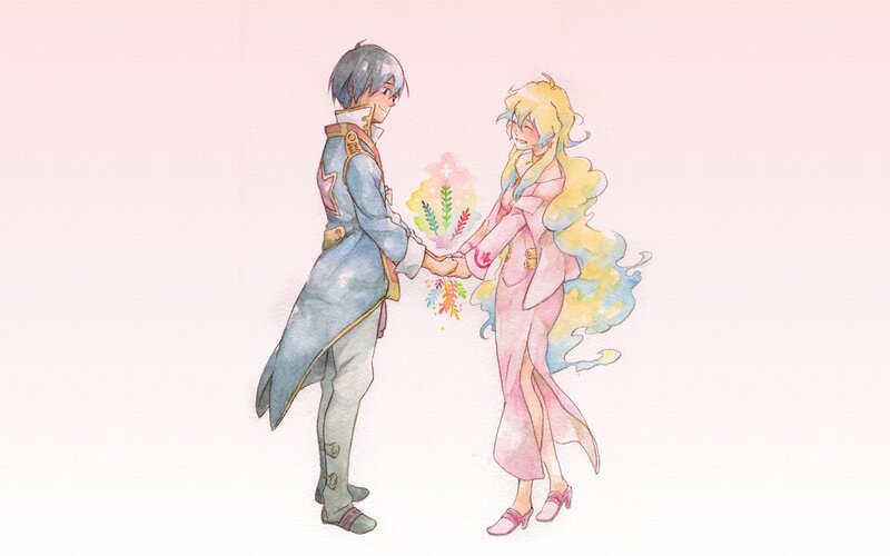 Two Characters Holding Hands — Pink, Gentle