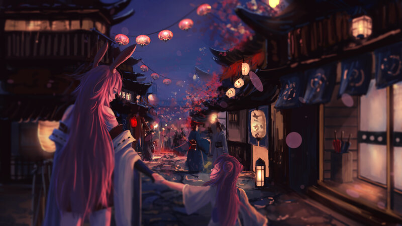 Two Characters Holding Hands — Purple, Serene, Night