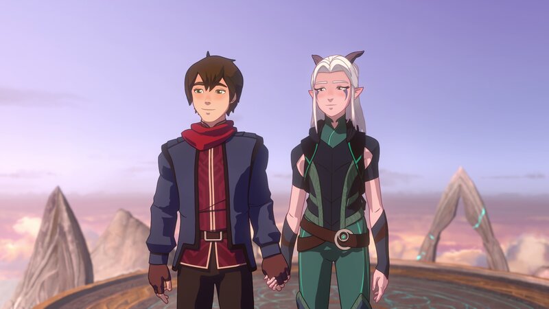 Two Characters Holding Hands — Purple, Serene, Sunset