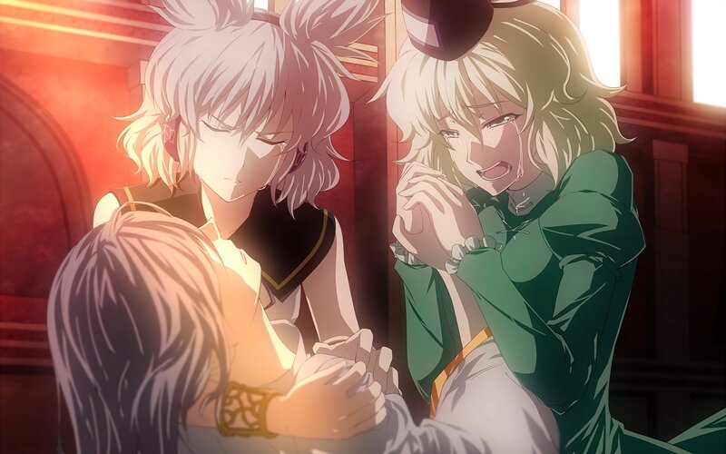 Two Characters Holding Hands — Red, Dramatic, Anime
