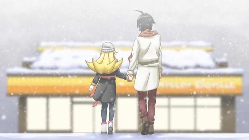 Two Characters Holding Hands — White, Calm