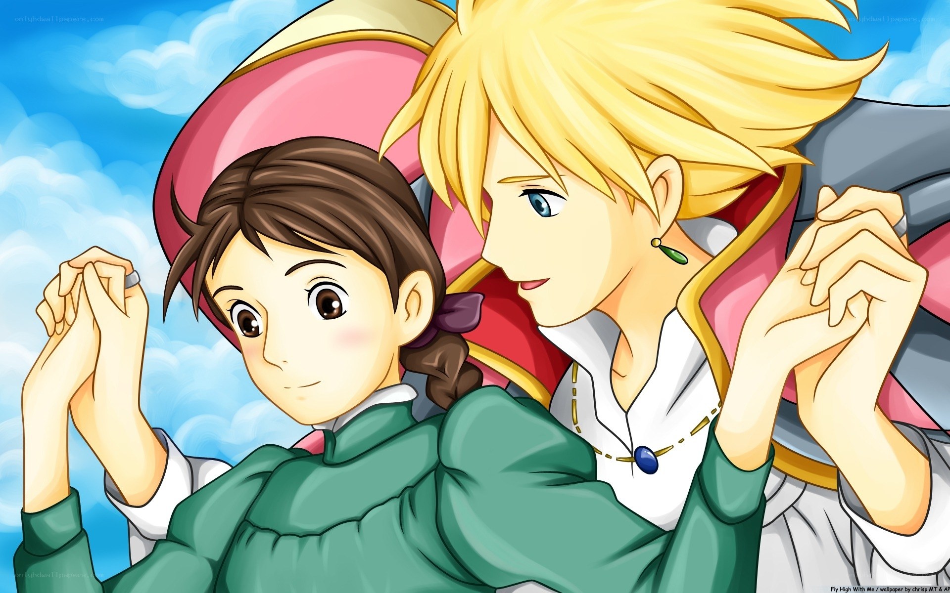 Two characters holding hands