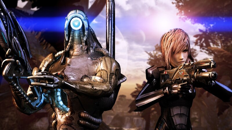 Two Characters Holding Weapons — Blue, Dramatic