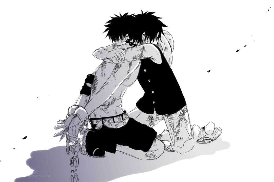 Two characters hugging