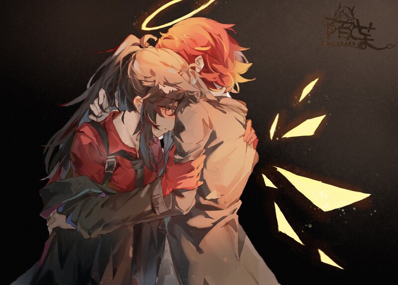 Two Characters Hugging — Black, Dramatic, Night