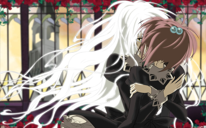 Two Characters Hugging — Black, Dramatic, Sunset, Anime