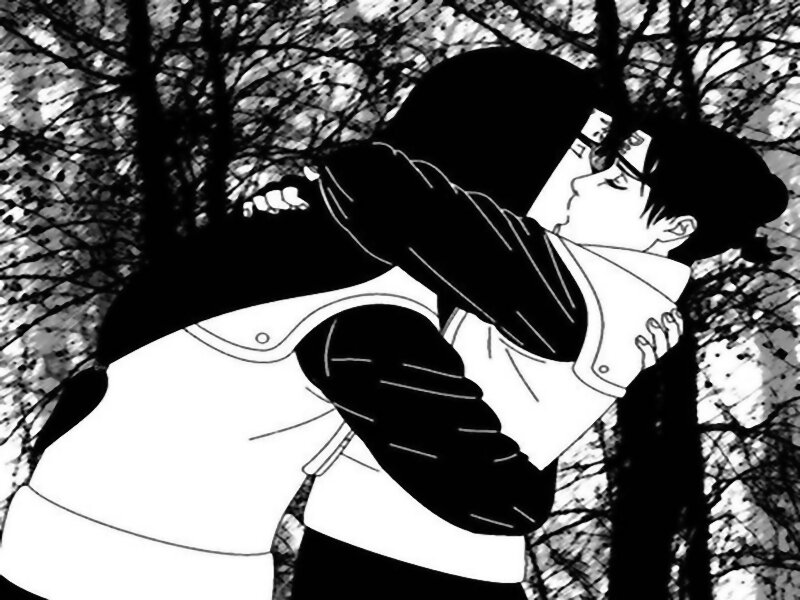 Two Characters Hugging — Black, Dramatic