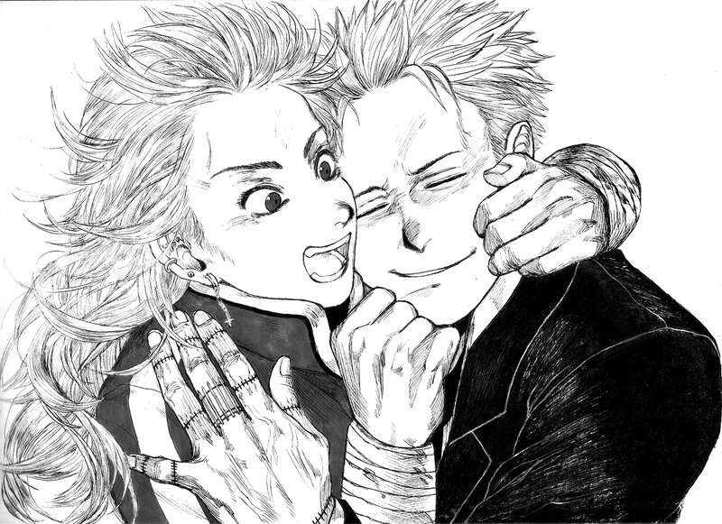 Two Characters Hugging — Black, Intimate, Manga