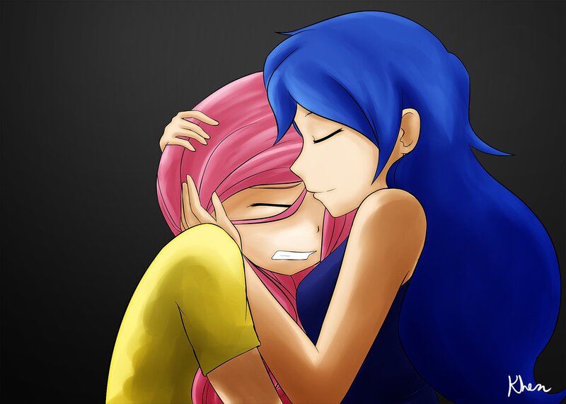 Two Characters Hugging — Blue, Affectionate