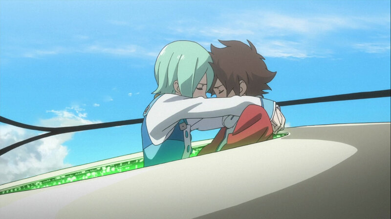 Two Characters Hugging — Blue, Calm, Afternoon