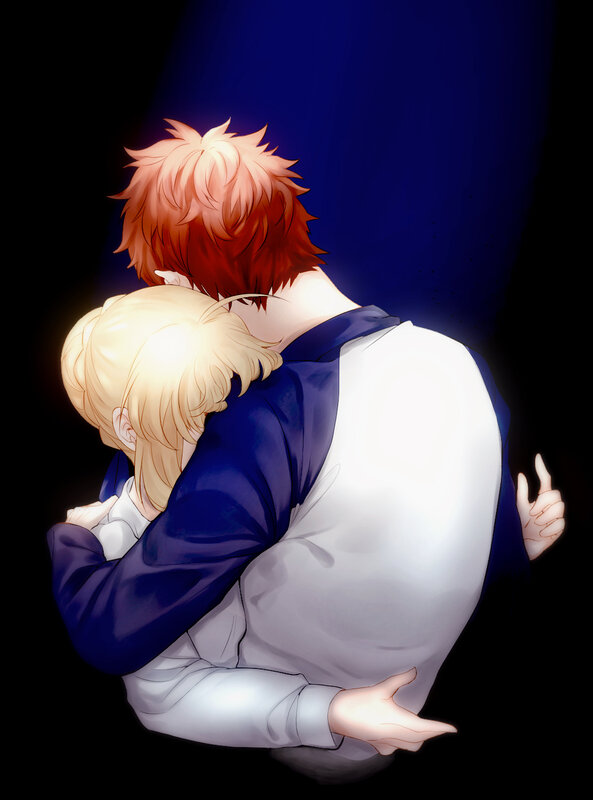 Two Characters Hugging — Blue, Dramatic, Anime, Hug